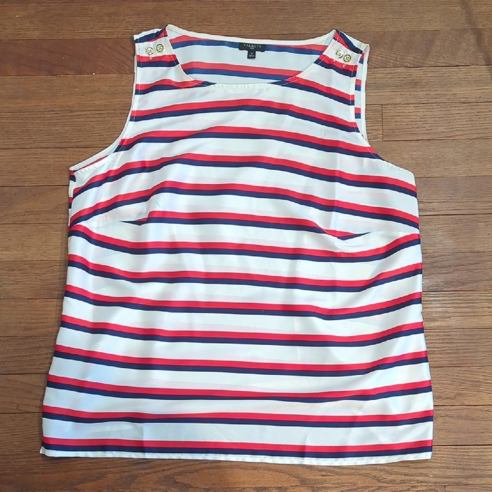 Talbot's Plus - Striped Sleeveless Top - XL - Cute Button Detail